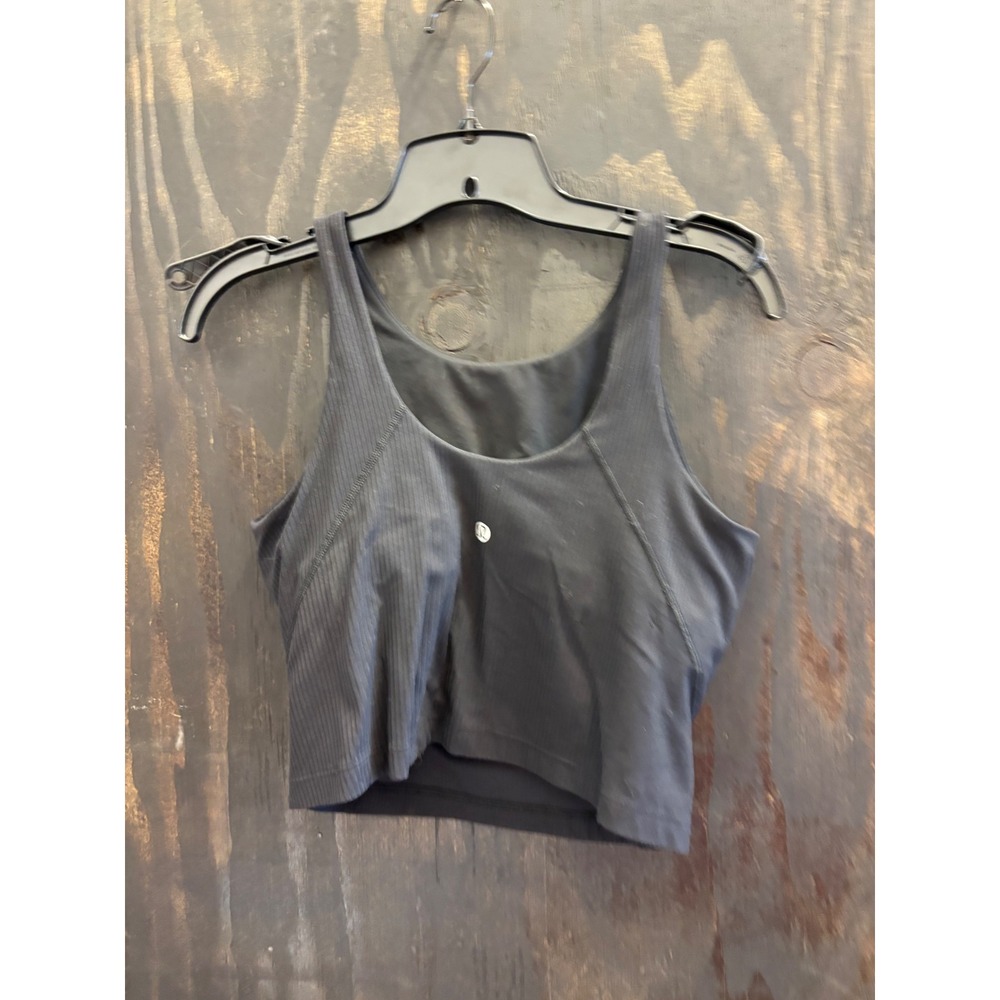 Lululemon Ebb to Street Racerback Crop Tank Top Black Ribbed Size S Built-in Bra